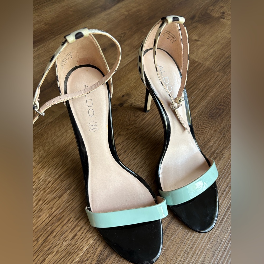 Aldo Cream and Black polka dot and Mint  Stiletto Heels